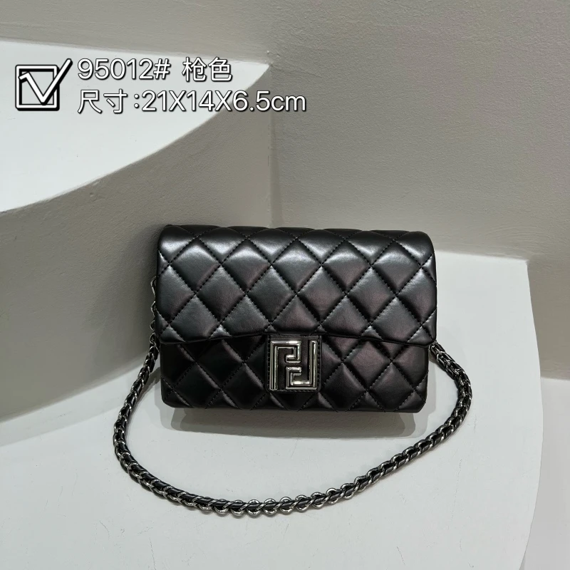 【特特甄选】ZT-95012-枪色链条单肩包牛皮包绣线菱格小香风女包