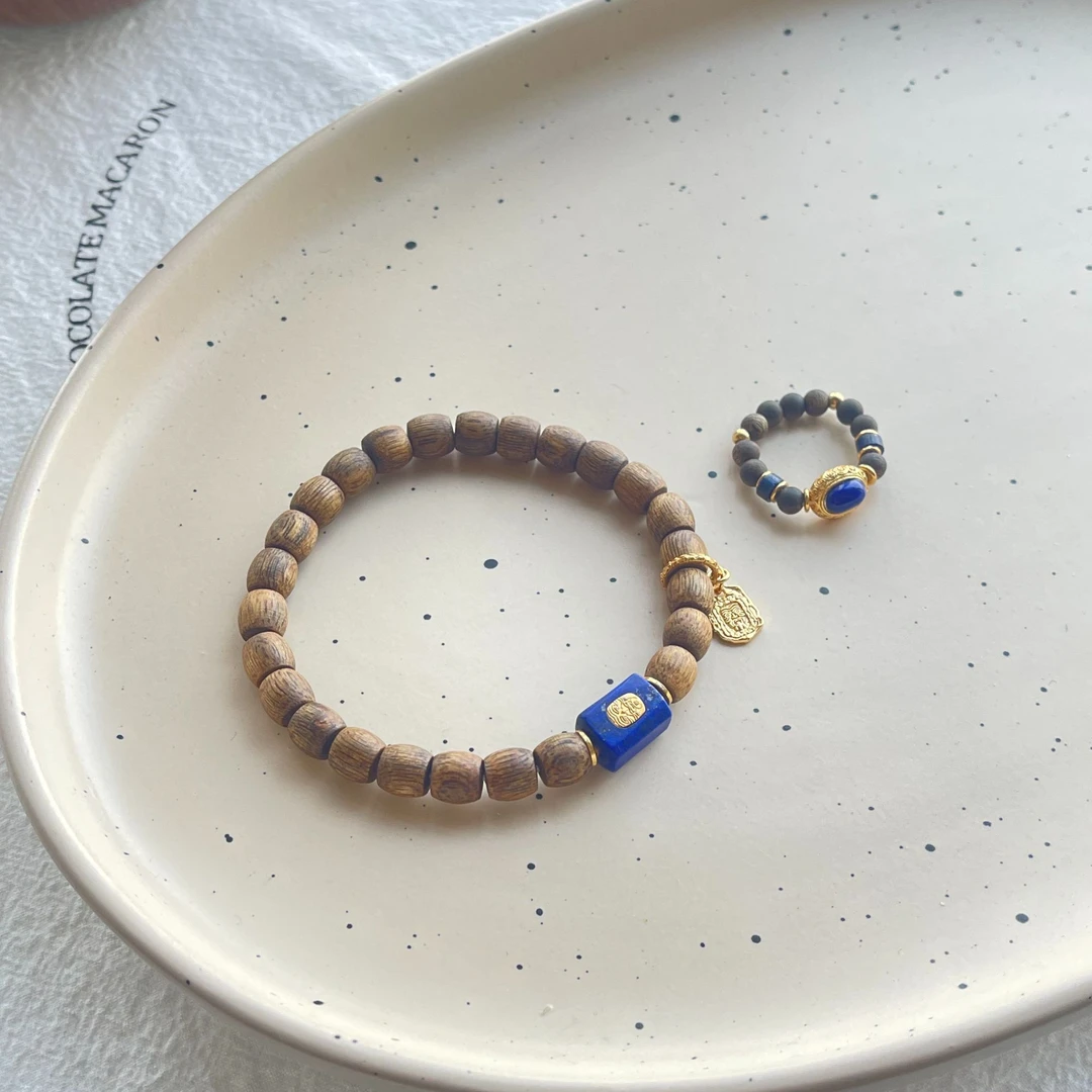 沉香 【农林卫视专属】海南莺歌绿奇楠设计款扎基拉姆手串戒指套装