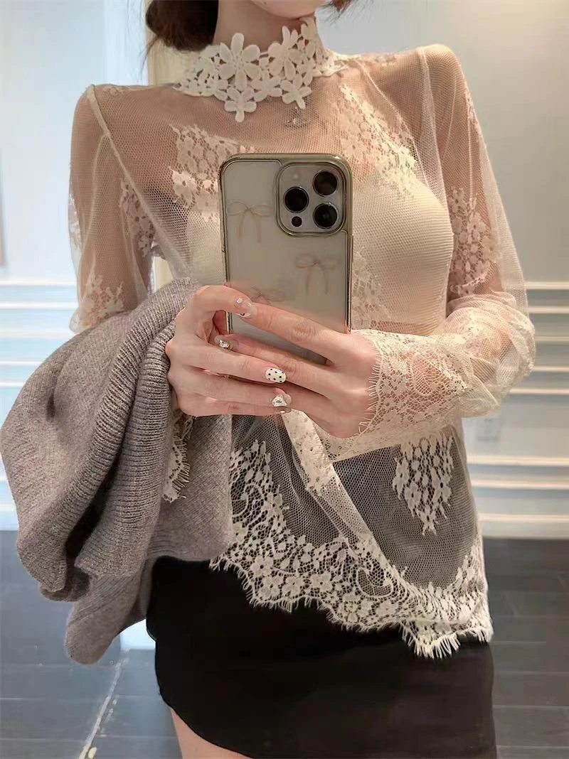 LHTE青青大码女装 气质纱纱高领百搭网纱内搭C5202白色