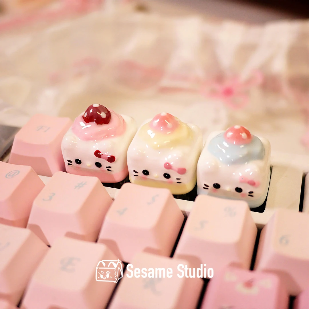 芝麻键帽 KT草莓蛋糕纯手绘个性键帽