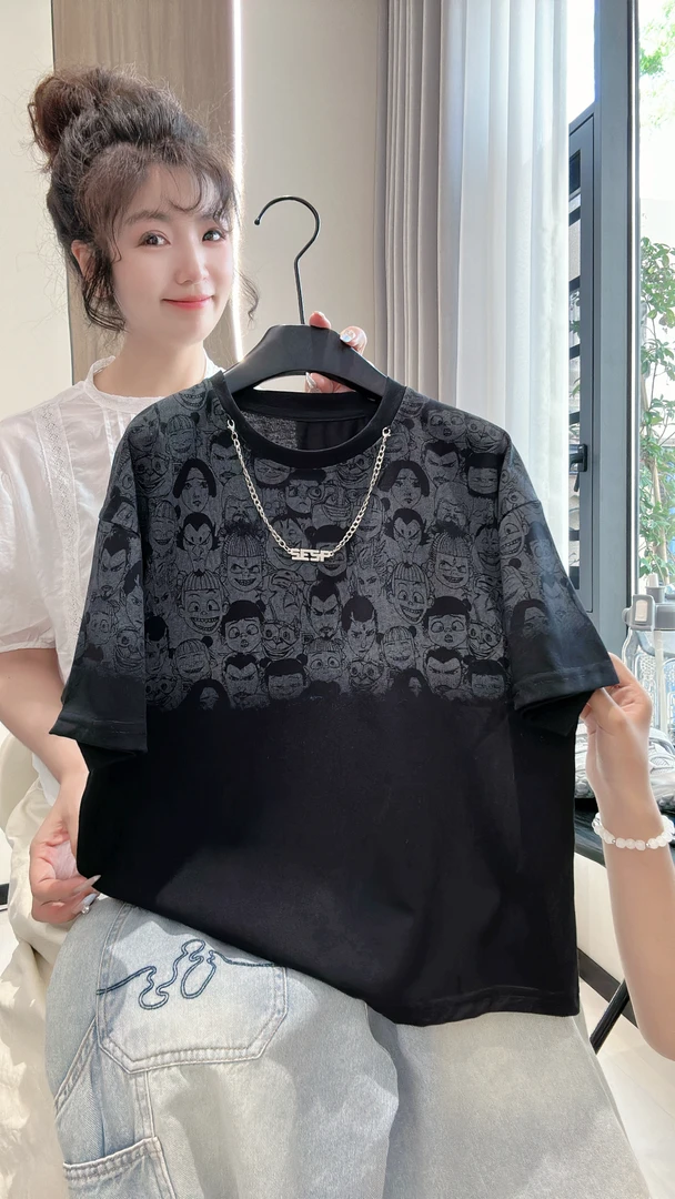 男童短袖夏季2025新款儿童潮酷时髦宽松T恤渐变上衣痞帅半袖-501