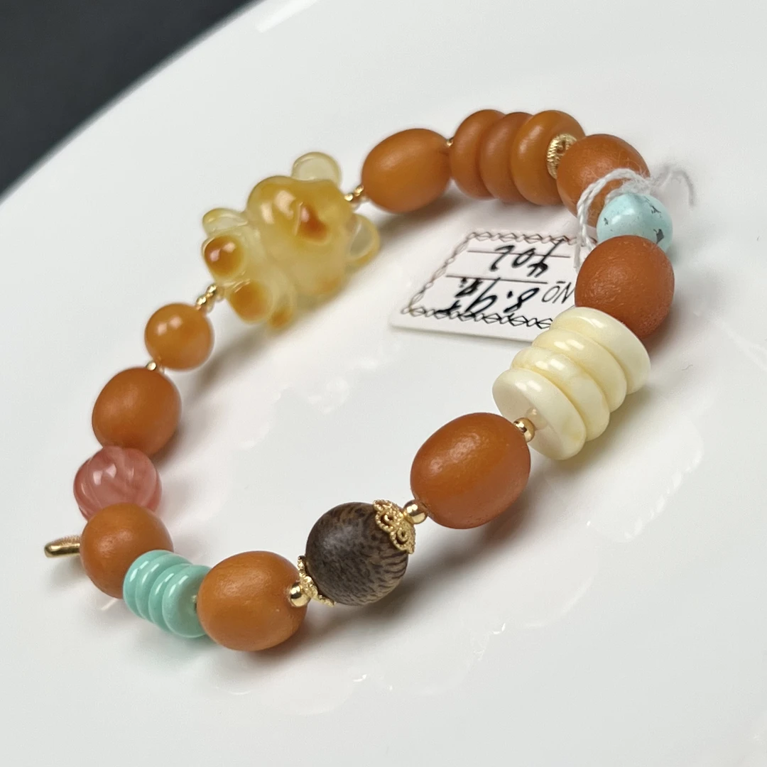 R9537天然原矿蜜蜡 老蜡设计款手链 14.3*16.7mm 9g支持复检