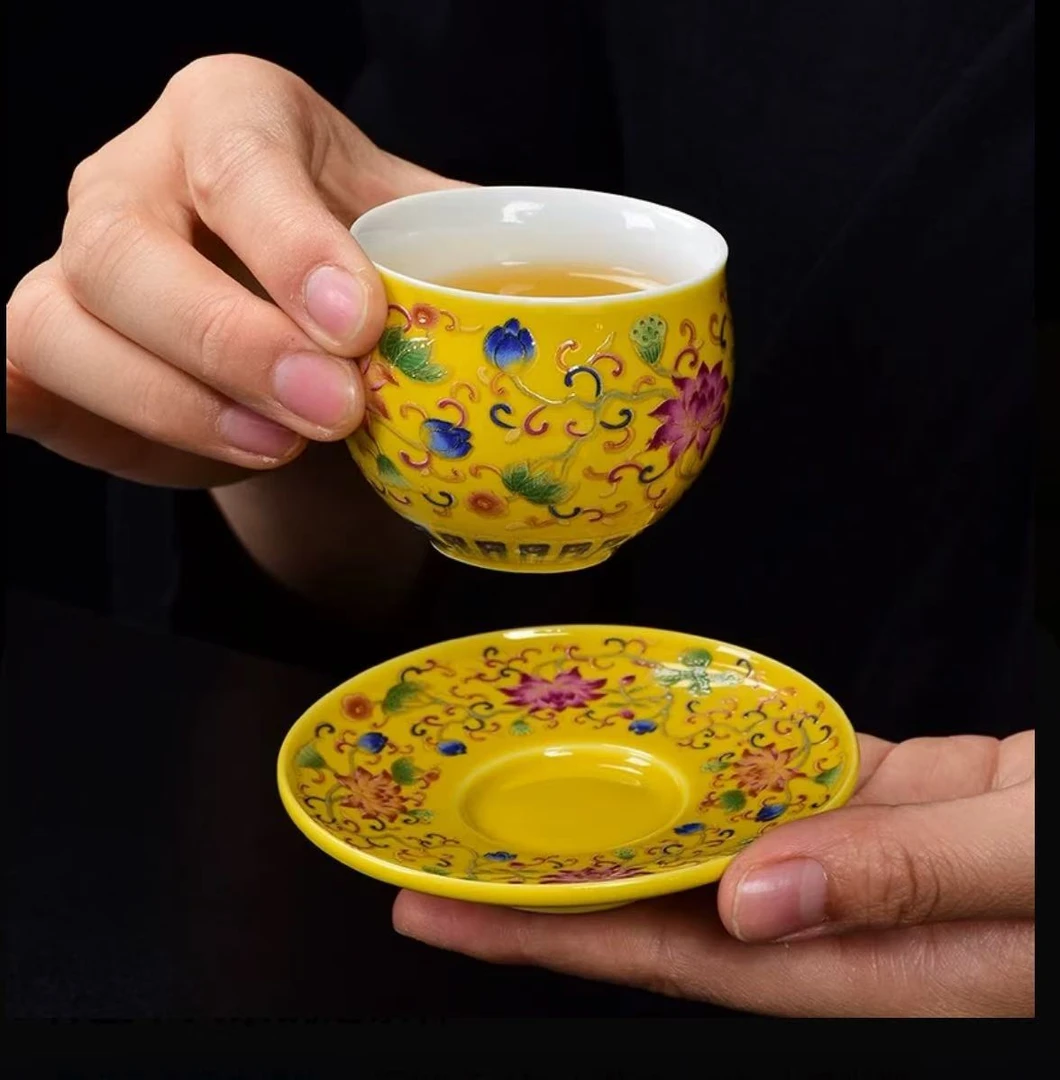 珐琅（黄）一杯一垫茶杯主人杯-ZHZ052