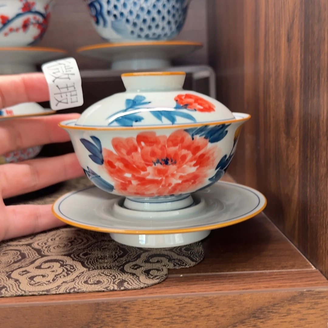 釉下手绘茶具微瑕