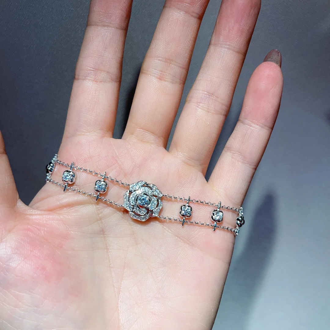 925银合成锆石手链 时尚气质简约山茶花手链0101