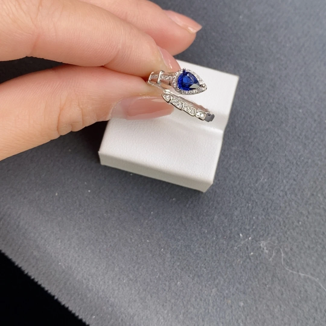 蓝宝石戒指银S925镶嵌浅*