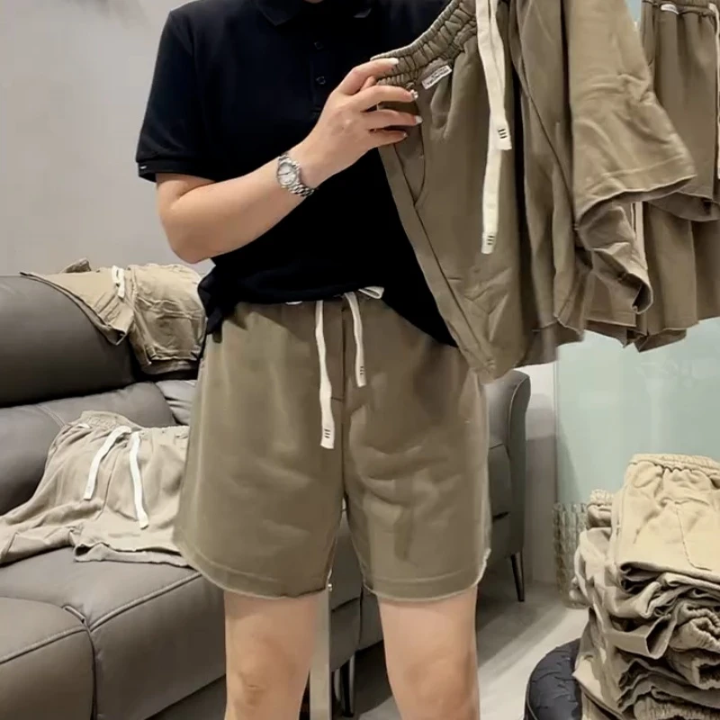 欧货休闲松紧腰抽绳宽松毛圈棉阔腿短裤女夏季新款时尚运动风热裤