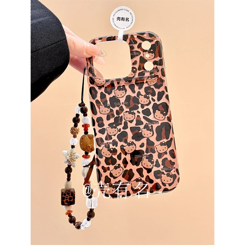 卡通满屏豹纹kitty头像手链条适用苹果17手机壳iPhone16/15少女14