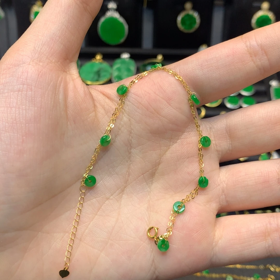 翡翠18K金镶嵌手链有纹裂