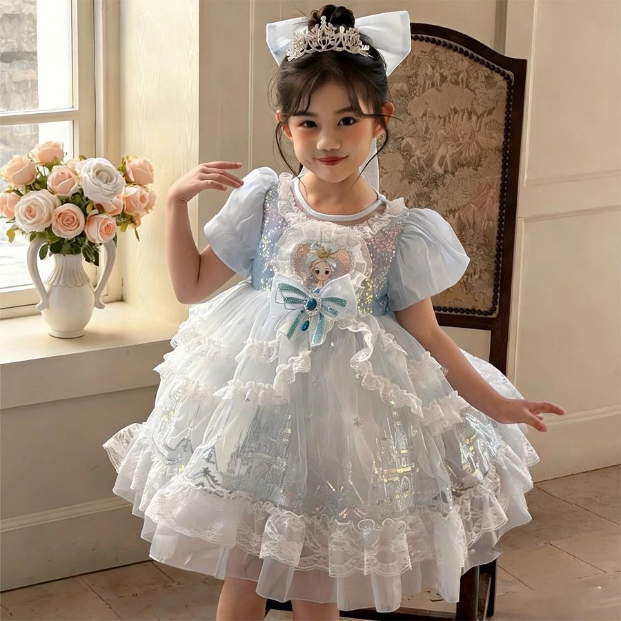女童爱莎公主裙2026夏季儿童洛丽塔生日礼服裙蓬蓬裙蛋糕裙连衣裙