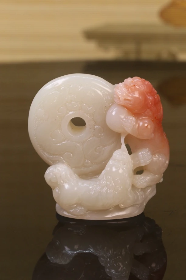 寿山石题材瑞兽呈祥净尺寸7.6+7.5+3.5厘米199克