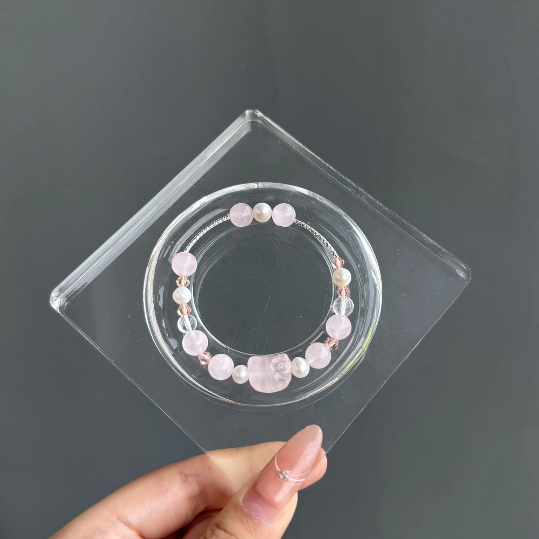 天然 卡8咪 马粉 珍珠 白水晶 粉水晶kitty 925管 原创手串