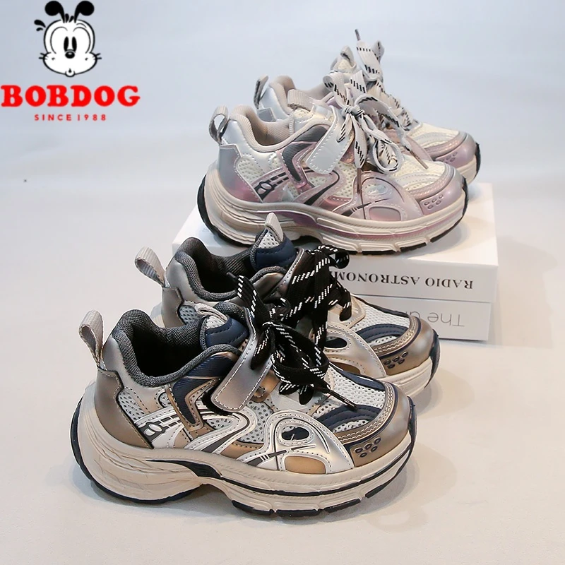 Bobdog/巴布豆运动鞋2025春秋新款透气跑步鞋儿童洋气户外老爹鞋