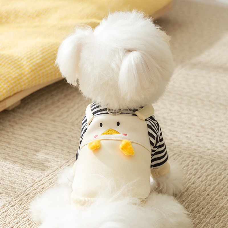 秋冬季狗狗可爱小企鹅条纹卡通背带两脚卫衣猫咪薄绒宠物泰迪衣服