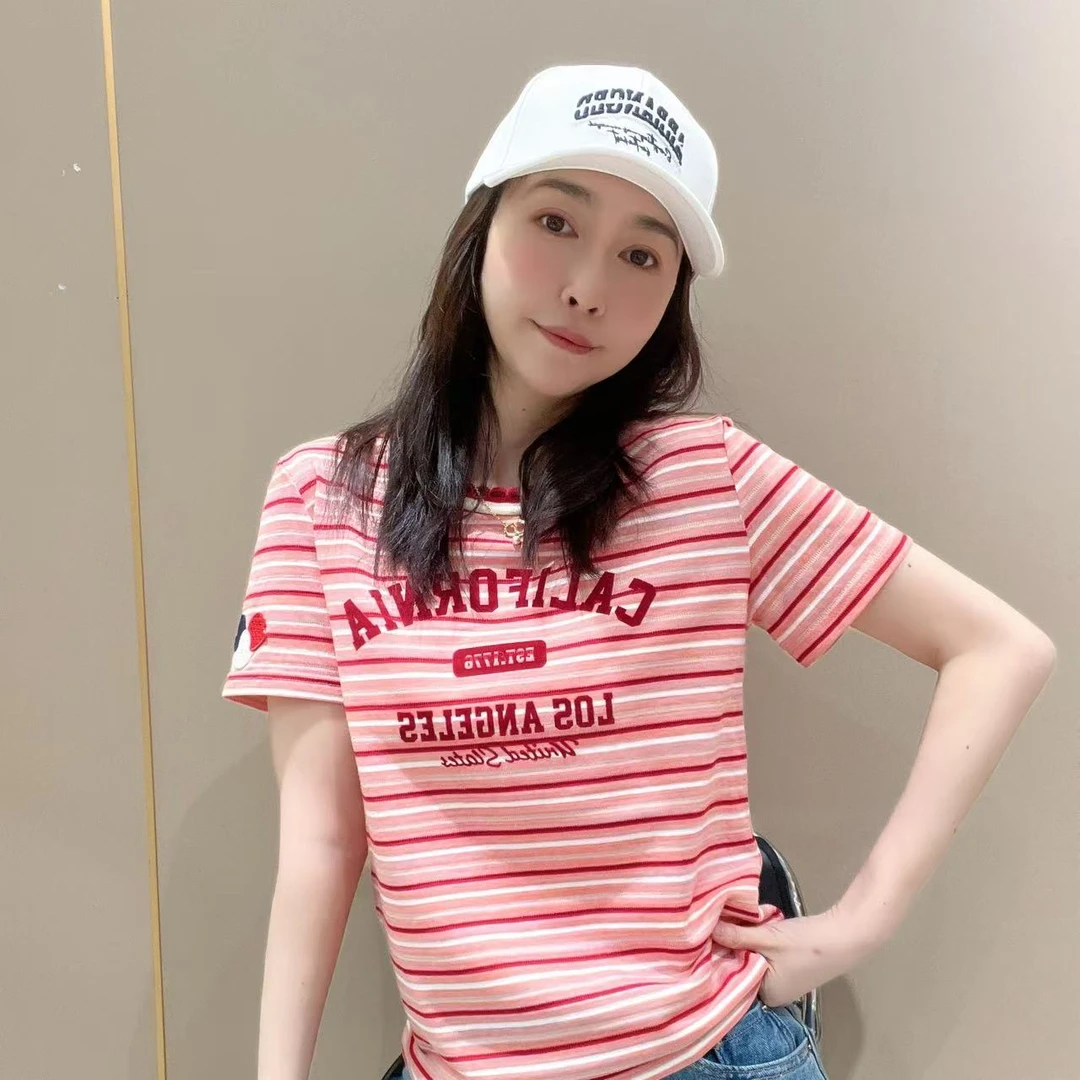 新款条纹创意短袖503311显瘦洋气时尚百搭设计感休闲体恤半袖圆领