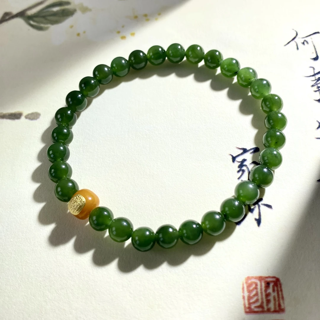 天然和田玉手串碧玉络纹珠时尚百搭女手链多样性发一WL730