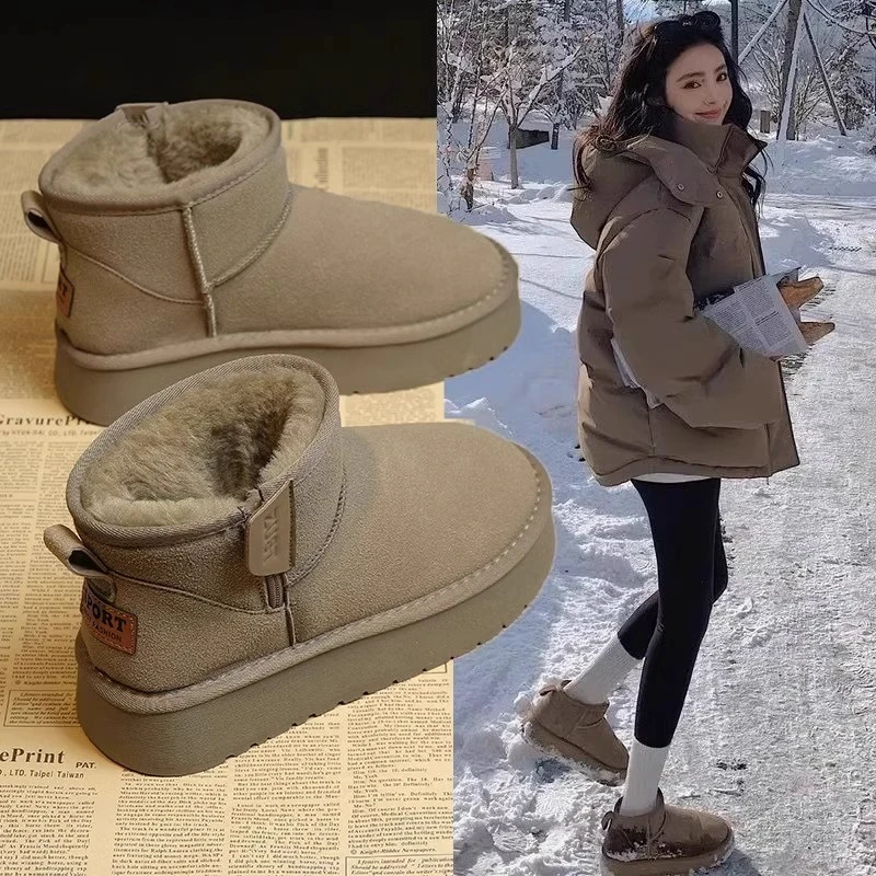 防水防滑厚底皮毛一体雪地靴女2025新款冬季加绒加厚东北大棉鞋女