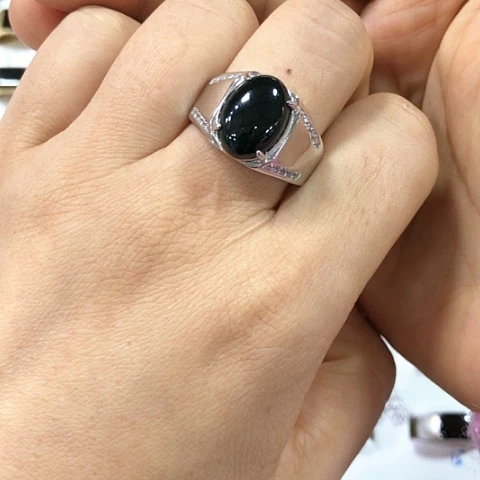 银S925镶嵌戒指翡翠缅甸天然A货翡翠