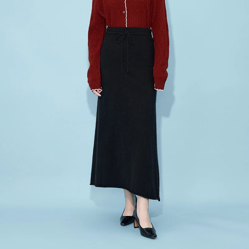 【粉丝专属】显瘦气质高腰时尚黑色复古开叉秋冬VDAH10SWA0