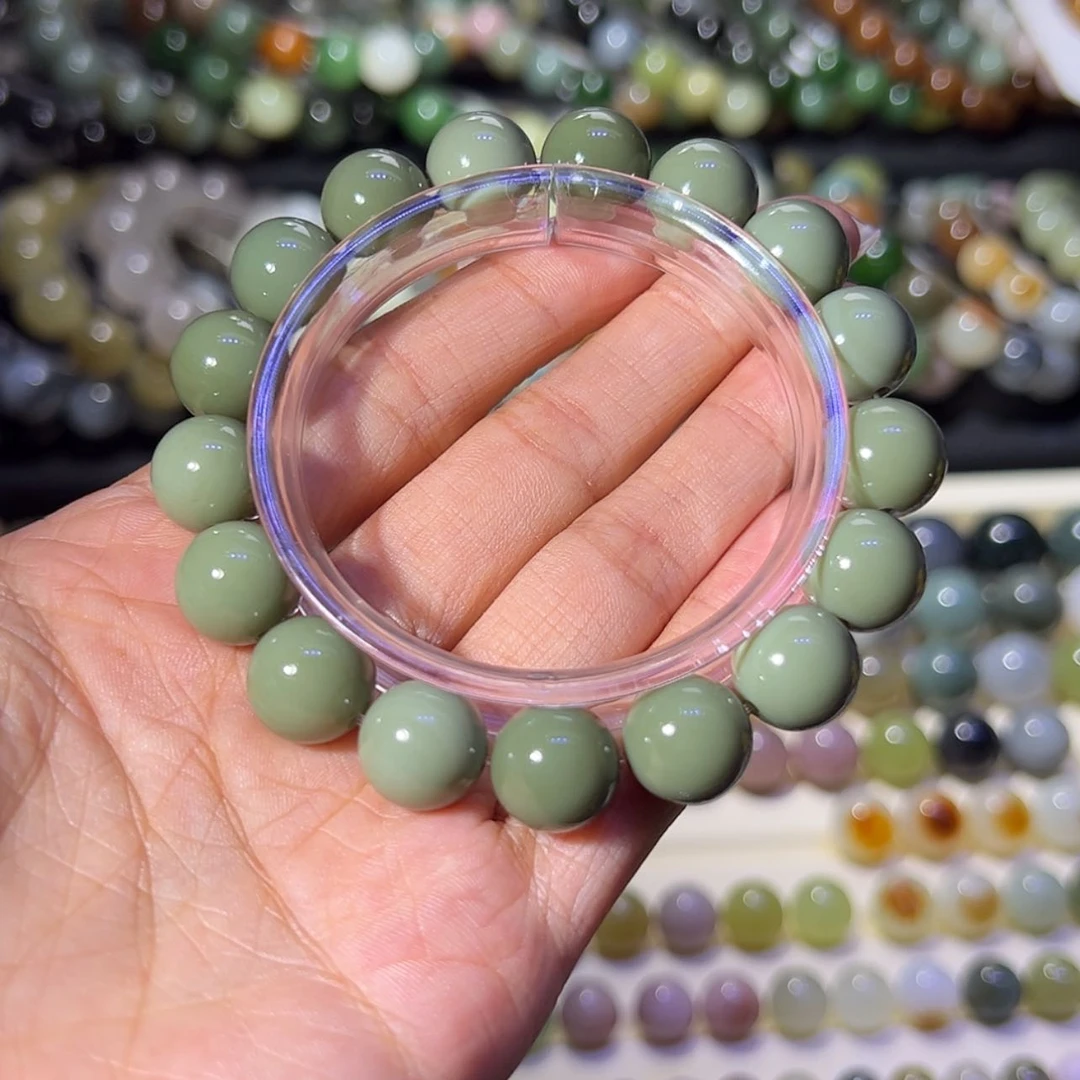 【闪购商品】未镶嵌和田玉珠宝奇石沙枣青豆青手串12mm