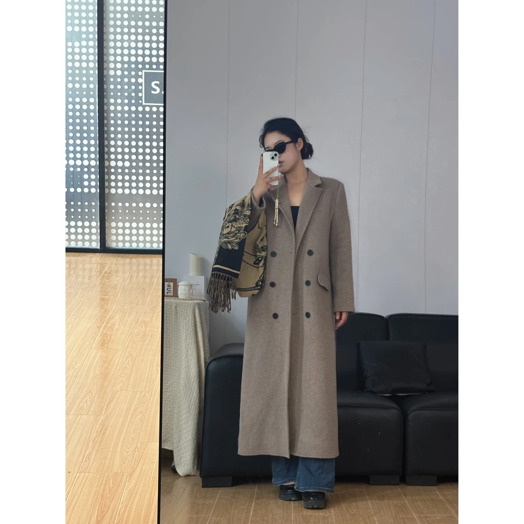 【双面羊毛】韩系高级感大衣女冬高端毛呢大衣气质长款正肩羊毛大衣