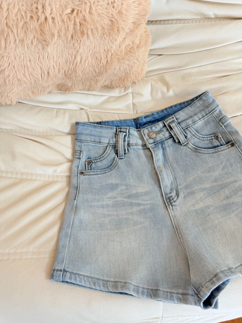 QiQi【弹力裤】夏季新款牛仔短裤三分裤弹力显瘦休闲百搭裤-8308