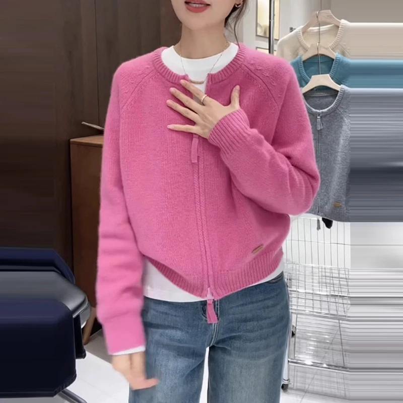 简约款春季显瘦针织衫2025新款高级感拉链女装休闲风个性流行上衣