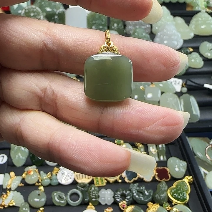 吊坠(不含链)银S925镶嵌和田玉雨*石