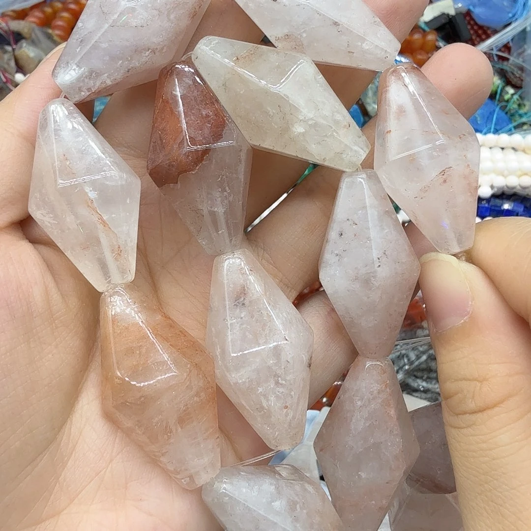 水晶未镶嵌珠宝半成品18×35红胶花天珠一条
