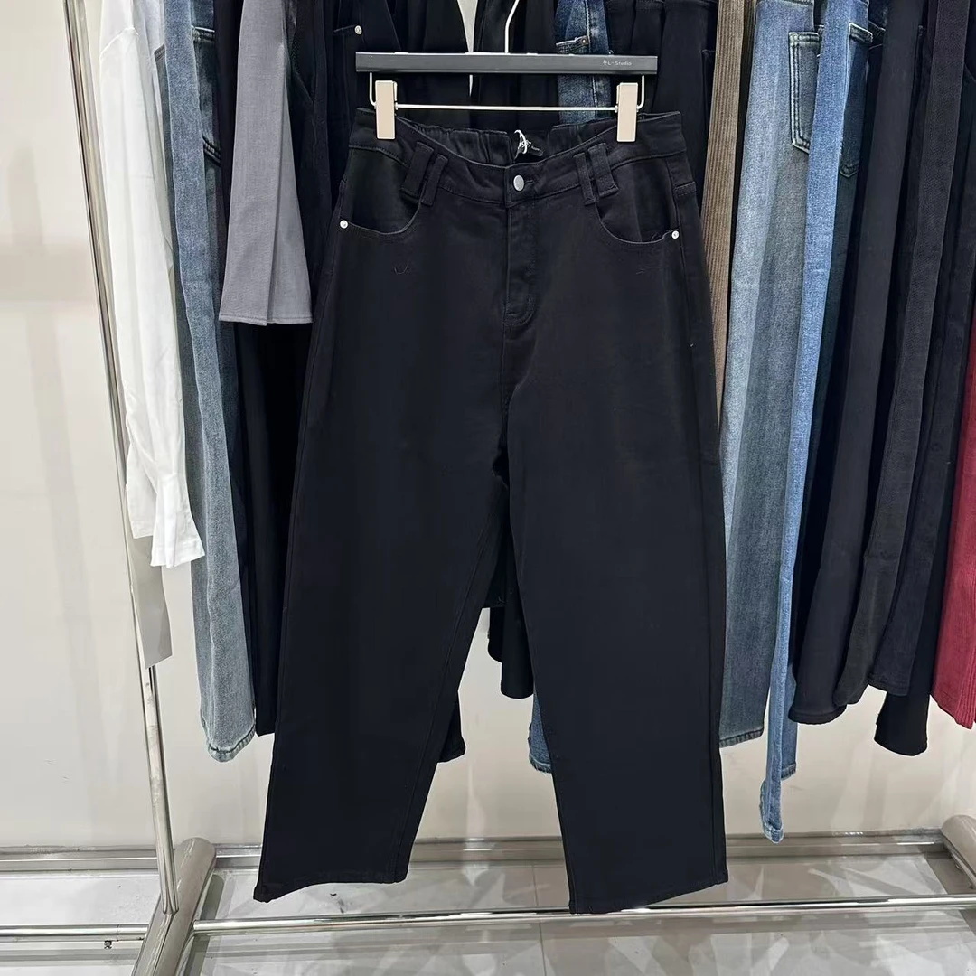 9000  大码胖妹妹宽松显瘦黑色牛仔裤女