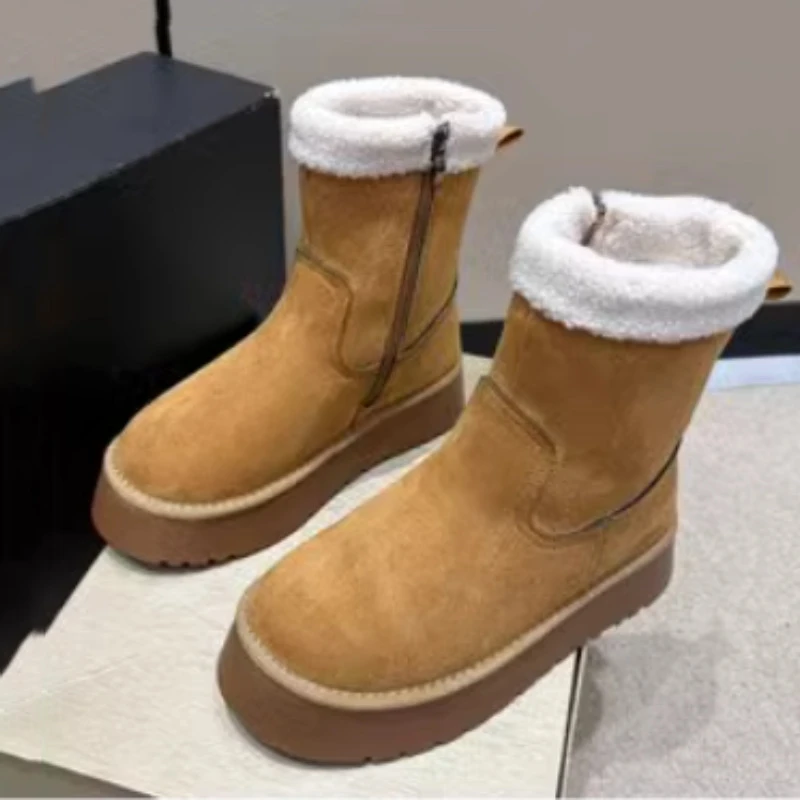 麂皮雪地靴冬季女款加绒加厚鞋子2024女新款厚底增高保暖东北高帮