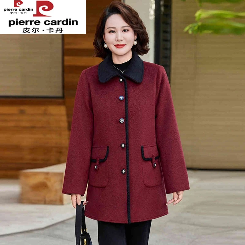 皮尔卡丹妈妈秋冬时尚毛呢外套2025新款中老年人春秋款洋气高贵呢