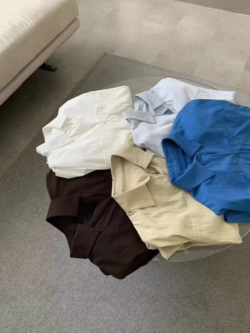28067早秋新款口袋女士衬衫休闲宽松显瘦翻领设计感上衣衣长73