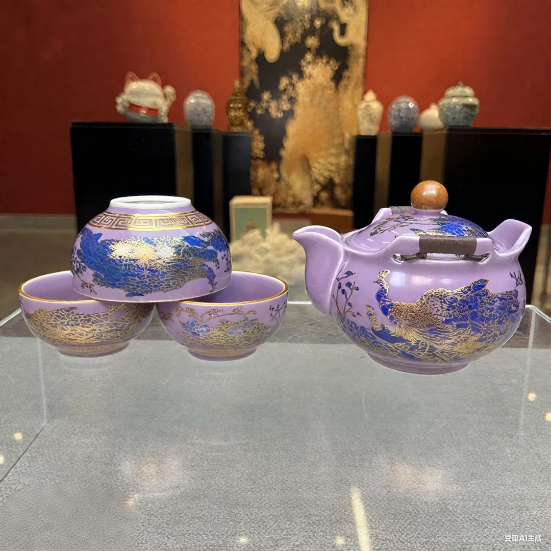 zh3619-紫色变色孔雀手抓壶一壶三旅行套袋包