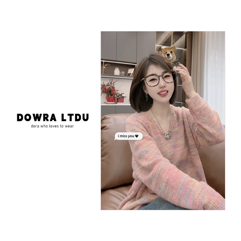 朵拉【春日限定】2025年春季新款V领彩色长袖百搭毛衣女149-8094