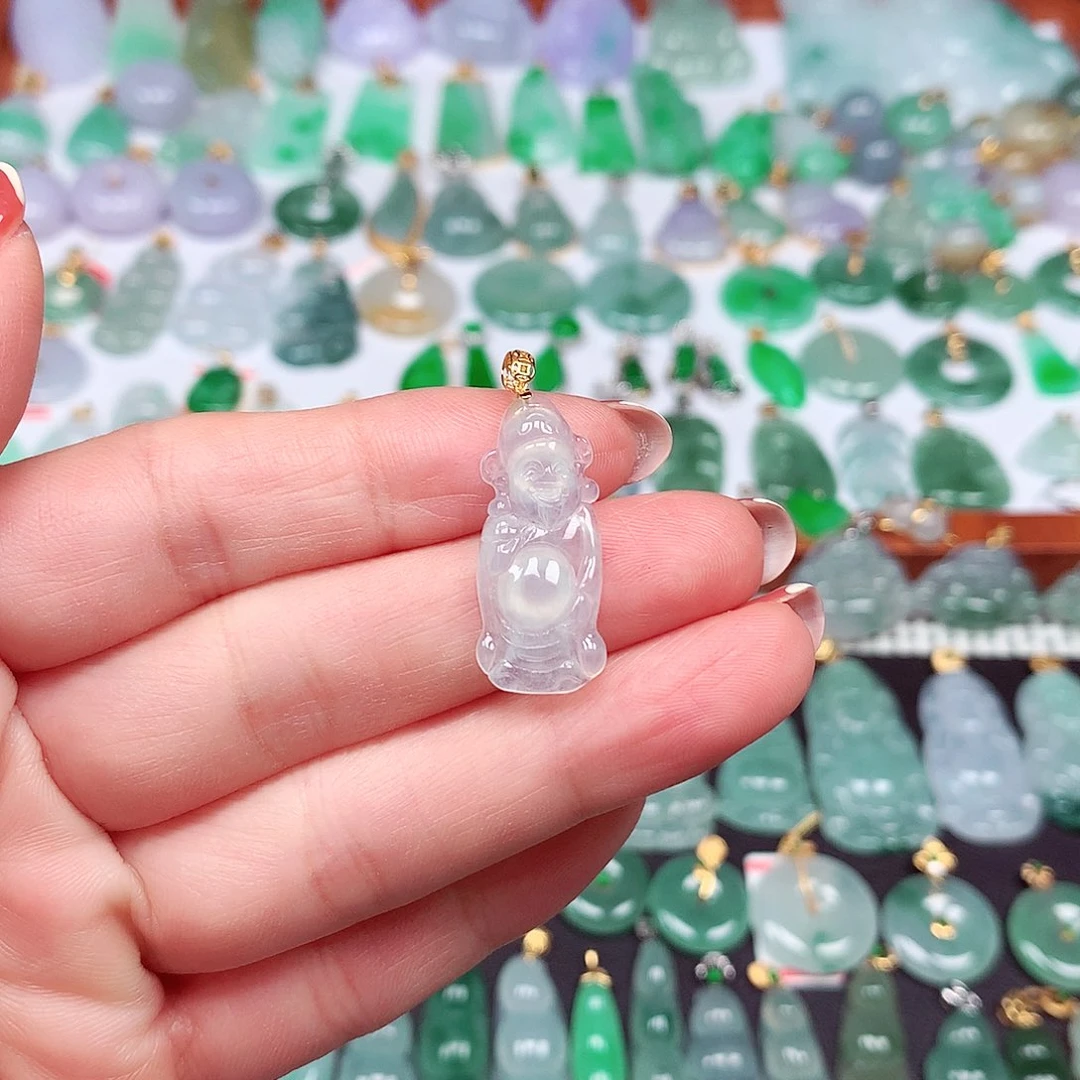 翡翠颈饰18K金镶嵌天然翡翠A货