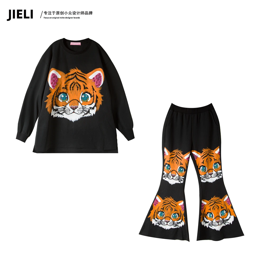 JIE LI/街力定制秋冬新款设计师高级感休闲黑色套装女T10157
