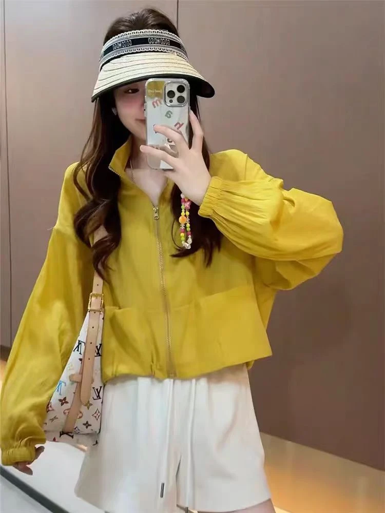 韩系立领防晒衣女2025新款天丝麻短款外套简约百搭休闲上衣3691