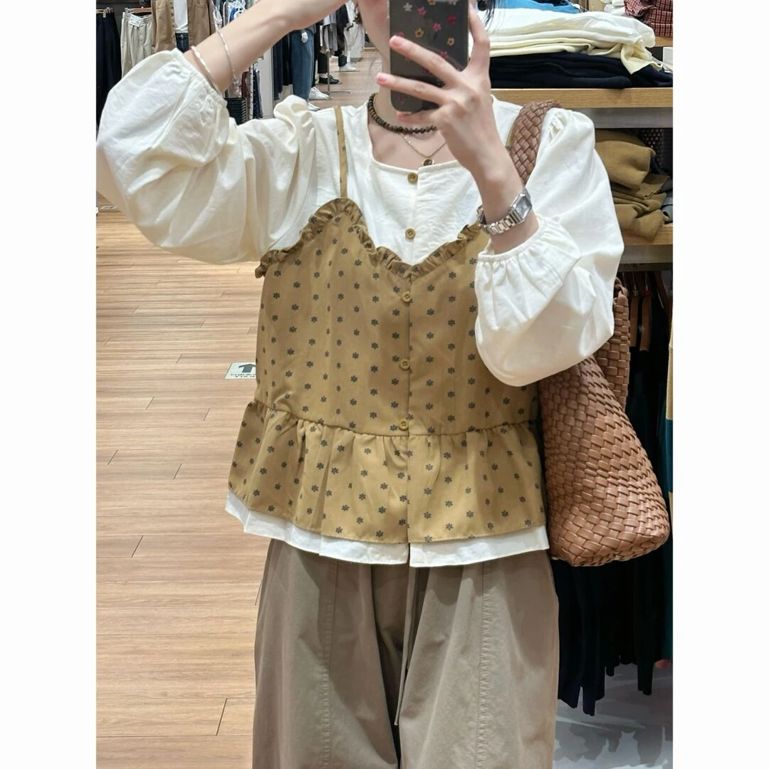 法式吊带拼接假两件衬衫女设计感小众漂亮减龄早秋季穿搭绝美上衣