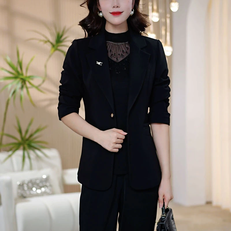 【莫瑞定制】黑色小西装外套女2025年秋装气质修身百搭职业西服上衣