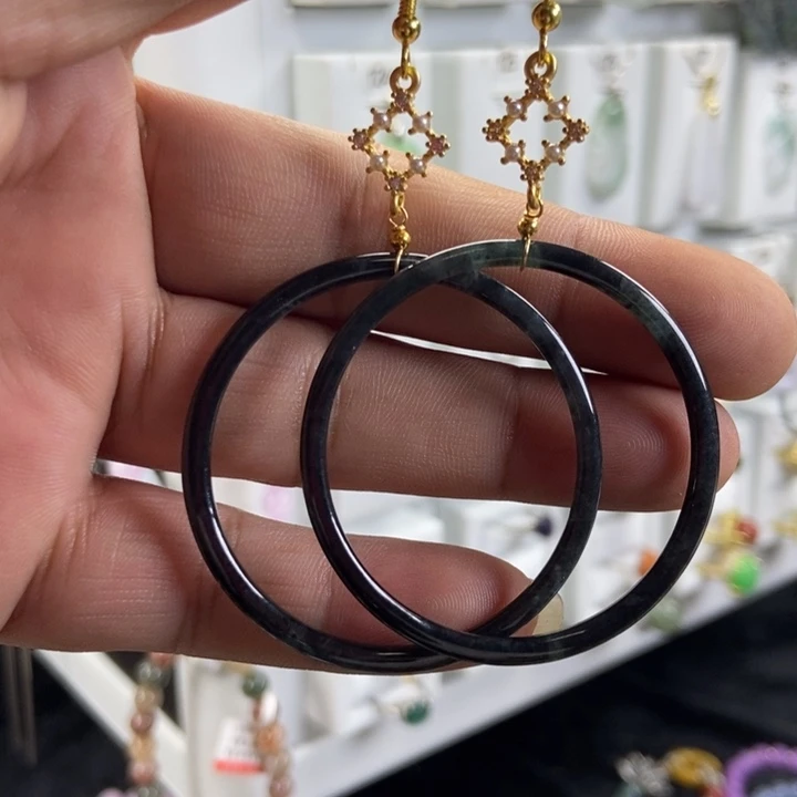 翡翠银S925镶嵌耳饰品质珠宝