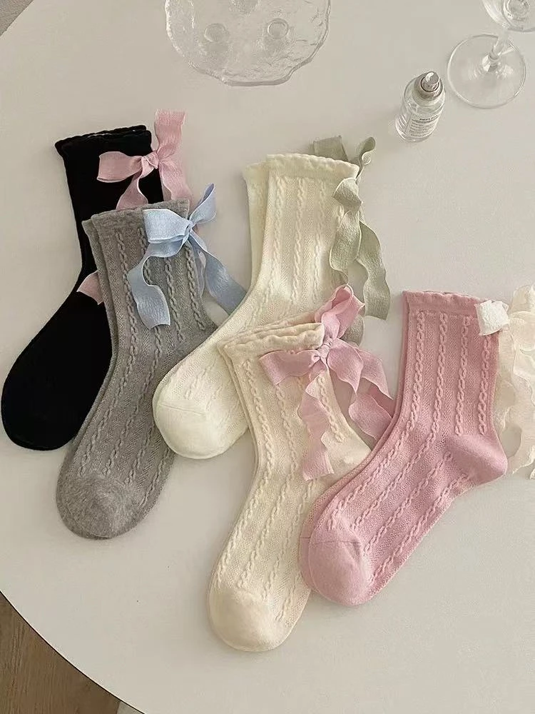 直播链接蝴蝶结饰品夏季吸汗防臭中筒棉袜