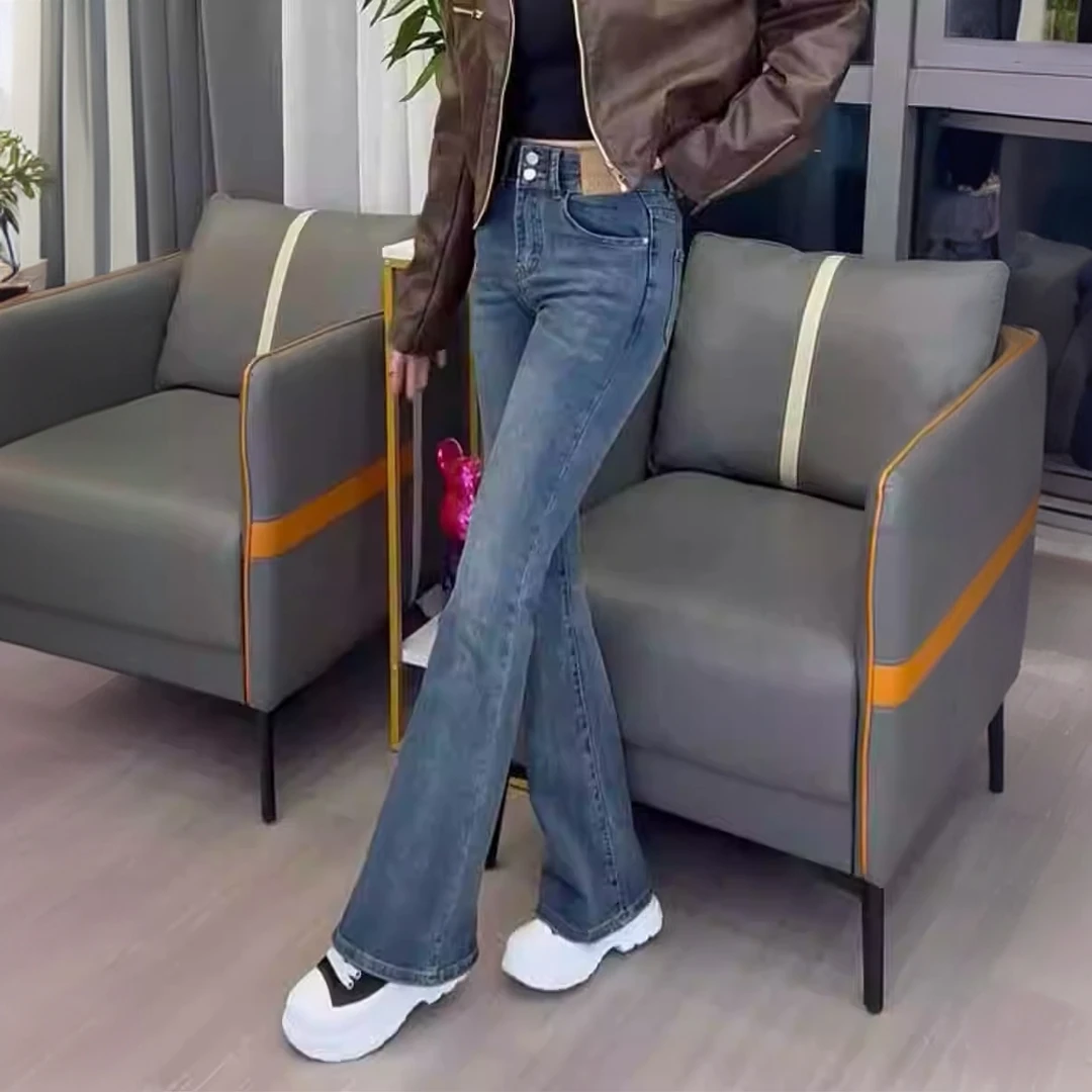 复古百搭显瘦弹力微喇叭裤女2025春季新款大码修身拖地马蹄牛仔裤