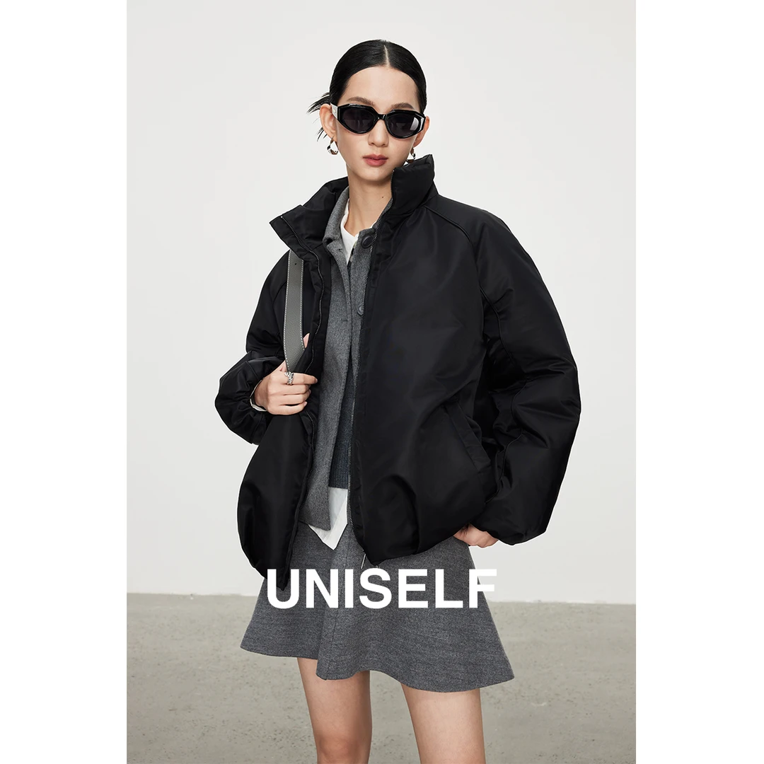 UNISELF高密三防保暖鹅绒服2025新款花苞设计感夹克羽绒服100698