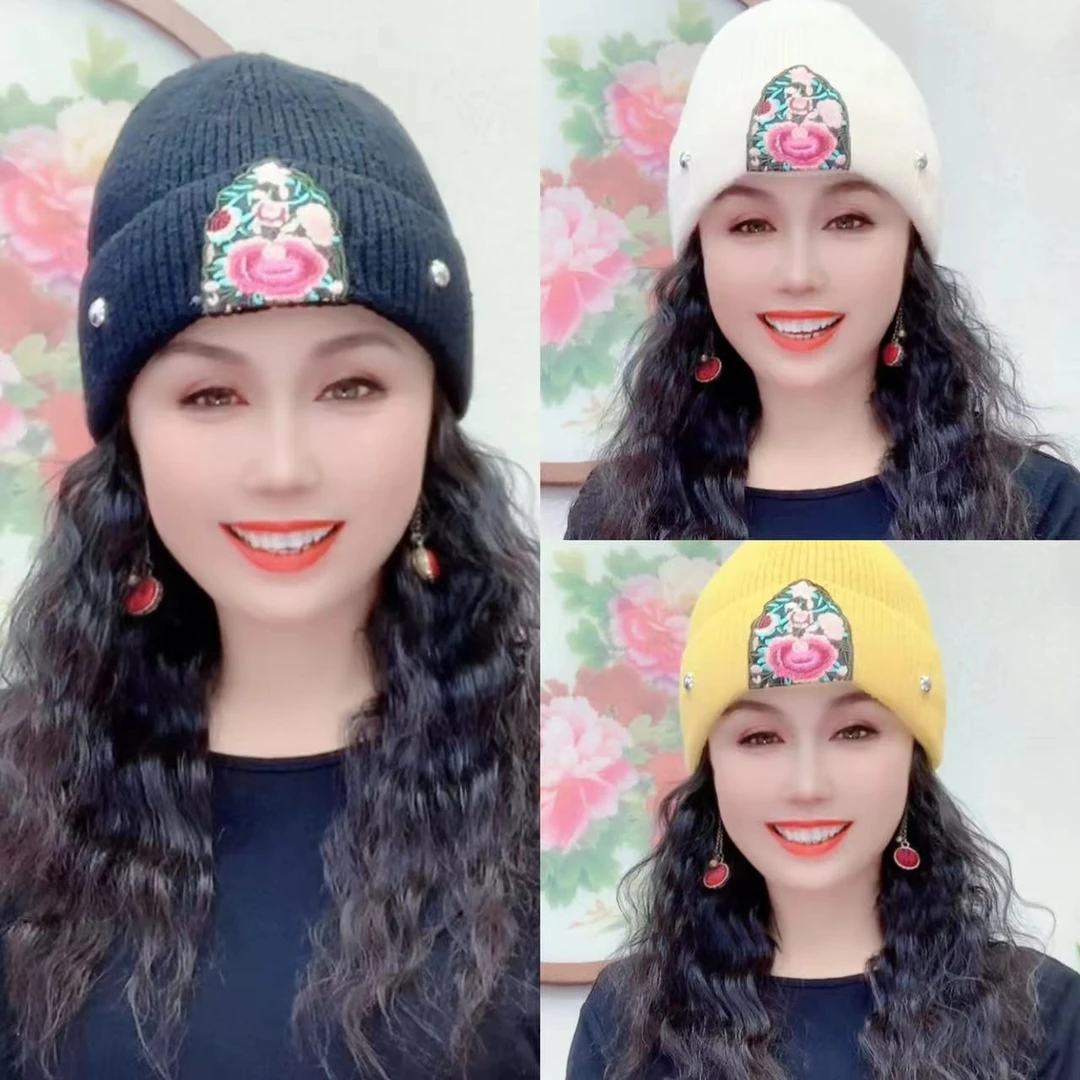 民族风老绣毛线保暖针织帽1226