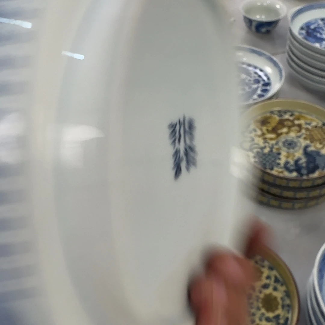 摆件陶青花山水大壶承