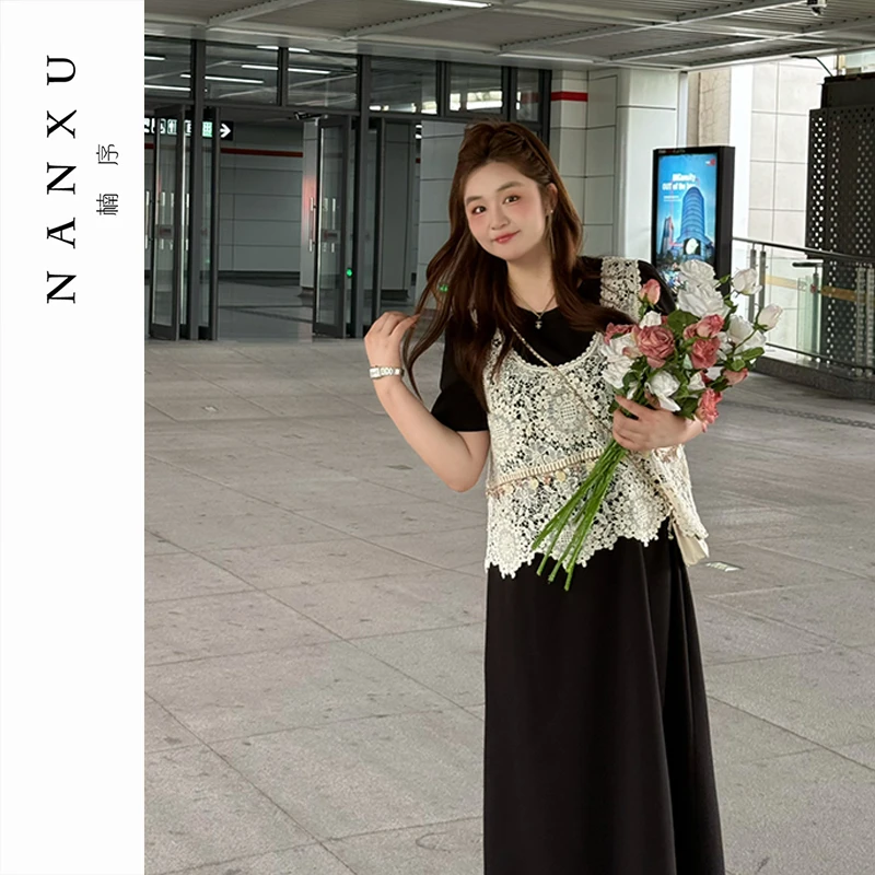 楠序源子微胖女装 千金贵气名媛风开衫连衣裙女装夏季套装YZ36367