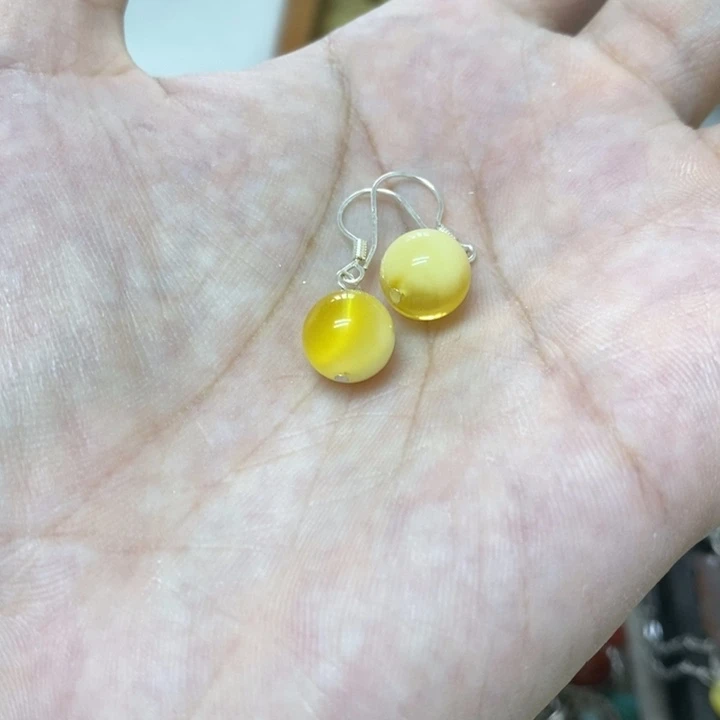 银S925镶嵌蜜蜡裸石耳钩