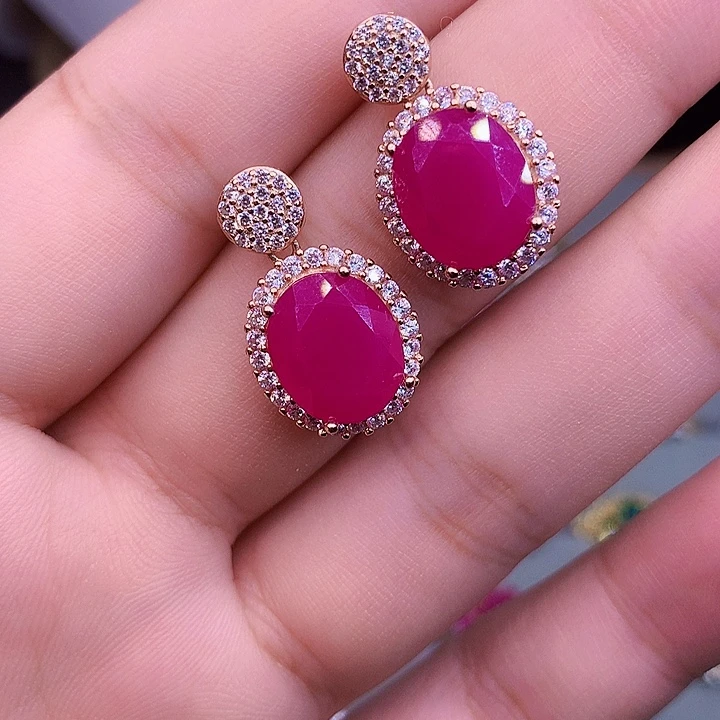 红宝石银S925镶嵌耳饰