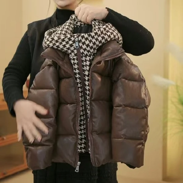 QIAERDE/洽尔德女童男孩棉衣加厚新款韩版翻领棉袄儿童短款保暖